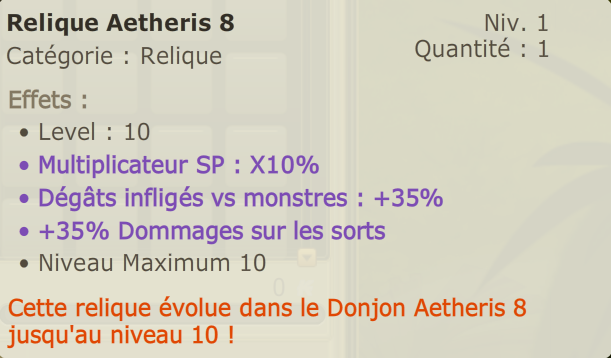 Relique donjon Aetheris 8